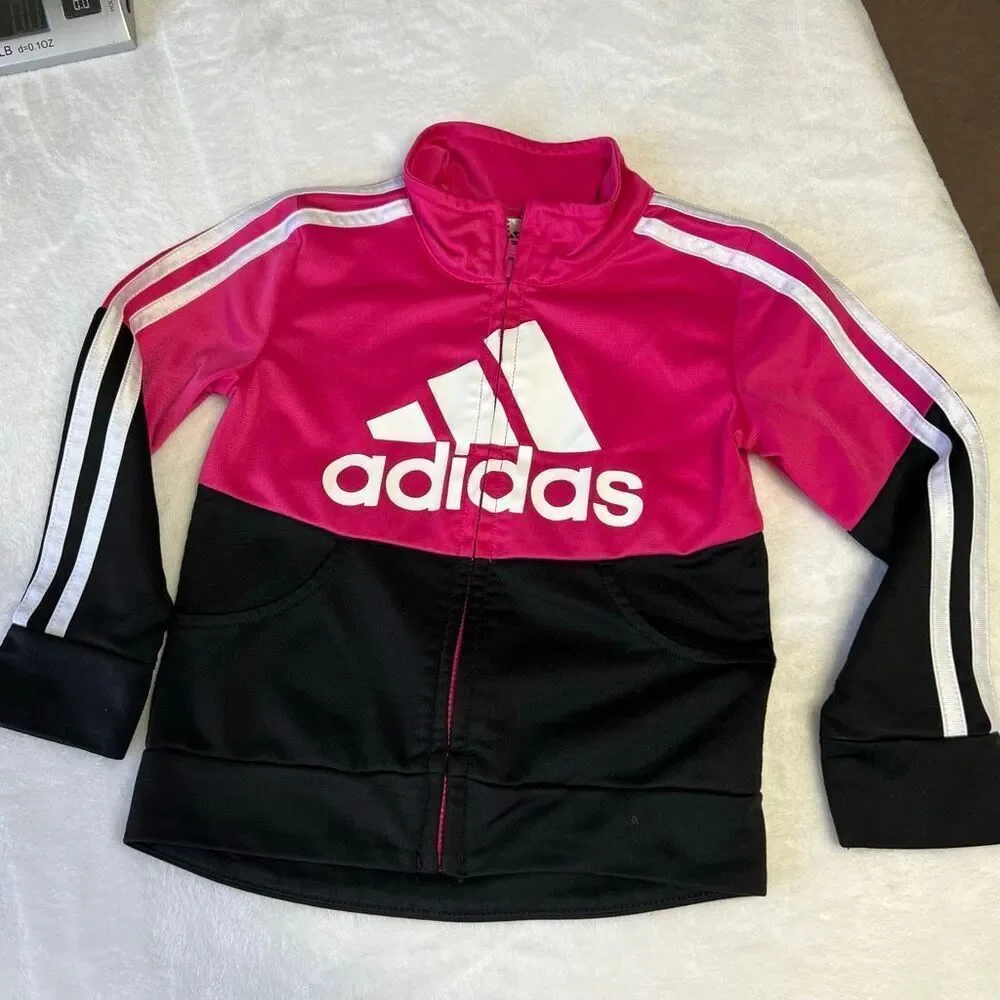 Adidas Pink and Black Track Jacket Full Zip 2T Girls - Picture 3 of 8